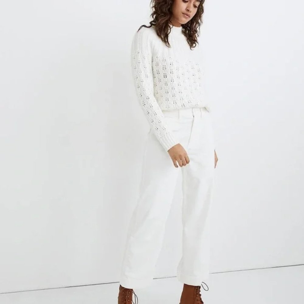 Madewell Emmett Wide-Leg Crop Pants in Corduroy White High Rise Size 27